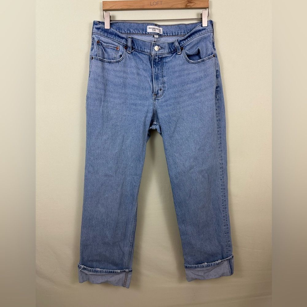 Abercrombie & Fitch The Baggy Low Rise Jeans Cuffed Hem Medium Wash